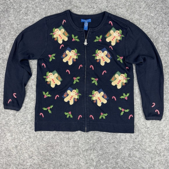 Karen Scott Sport Womens Small Christmas Gingerbread Embroidered Zip Up Cardigan - Picture 2 of 8